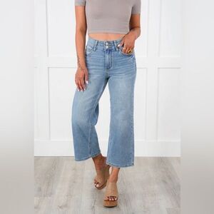 JUDY BLUE Tummy Control High waisted wide crop double button cropped jeans 13 31